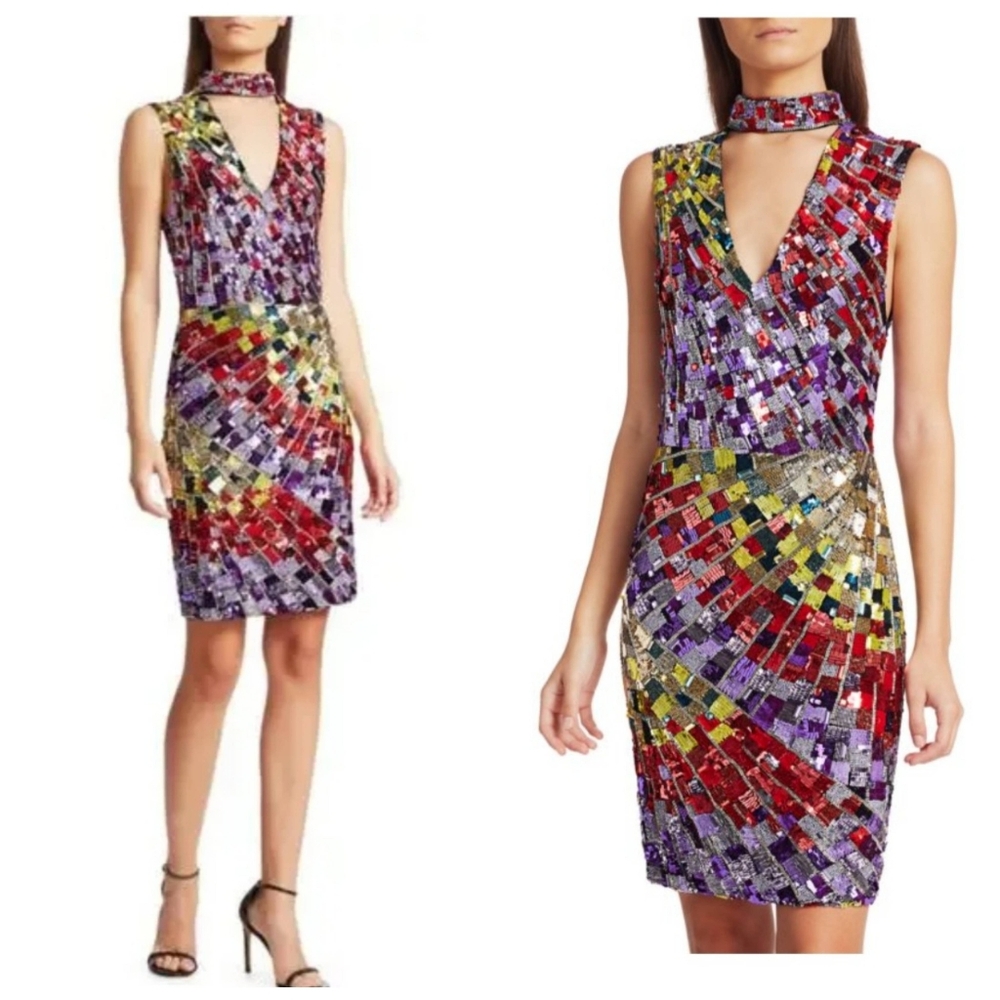 Alice + Olivia Dumont Sequin Choker Mini Dress Size 6 NWT $1,600 - Picture 4 of 13